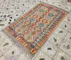 4x6 Flatweave Chobi Kilim Rug, Afghan Turkmen Wool Geometric Rug, Accent Size Rug, Entryway Rug, Hallway Lightweight Rug 192x120 cm