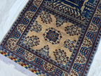 3x4 Afghan Handwoven Prayer Mat Jai Namaz, Turkmen Wool Geometric Rug, Soft Pile Beljik Jai Namaz