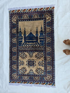3x4 Afghan Handwoven Prayer Mat Jai Namaz, Turkmen Wool Geometric Rug, Soft Pile Beljik Jai Namaz
