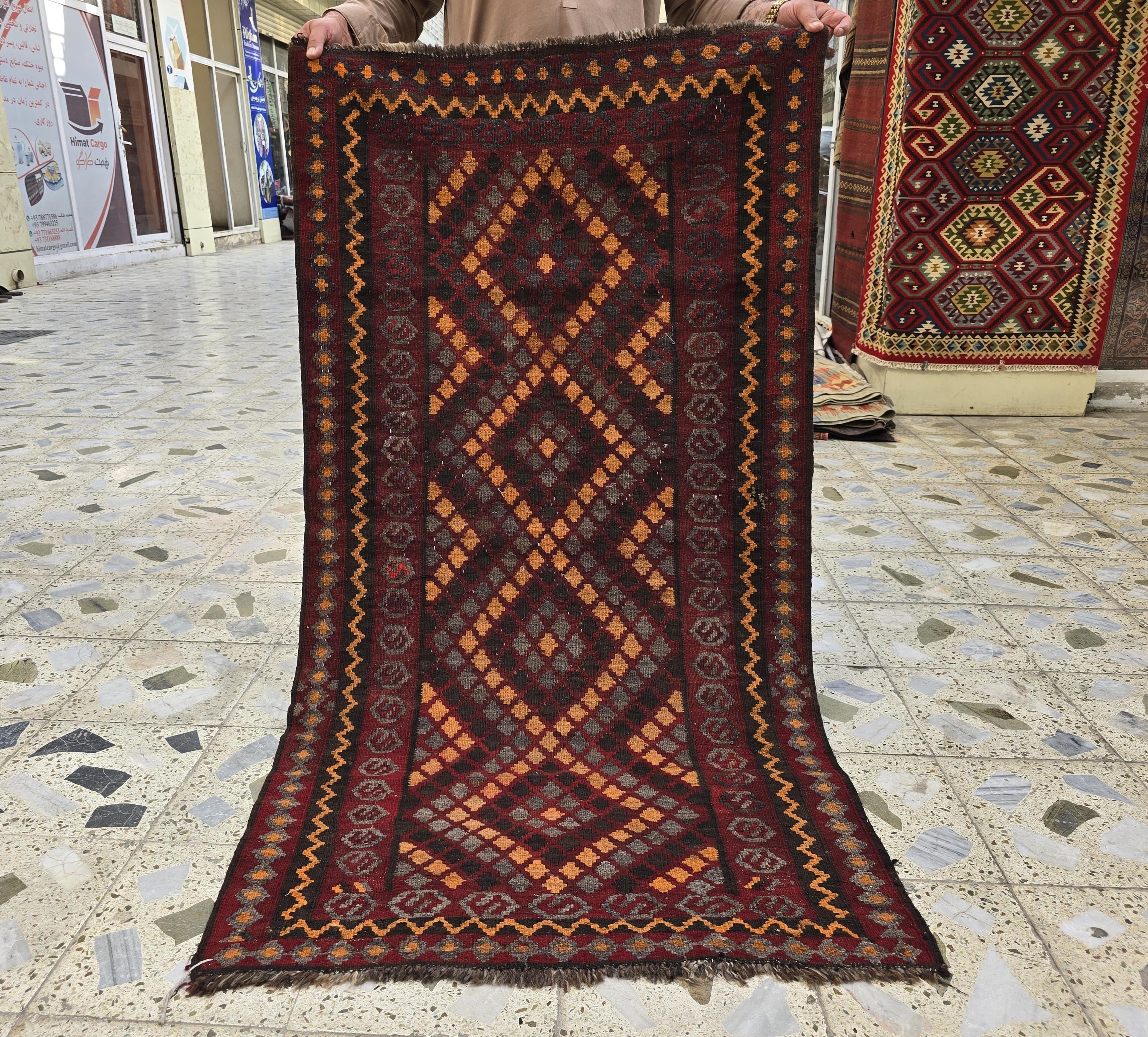 3x6 Vintage Handwoven Kilim Rug, Turkmen Flatweave Wool Area Rug, Hallway Rug for Farmhouse, Living Room, Collectible Antique Rug