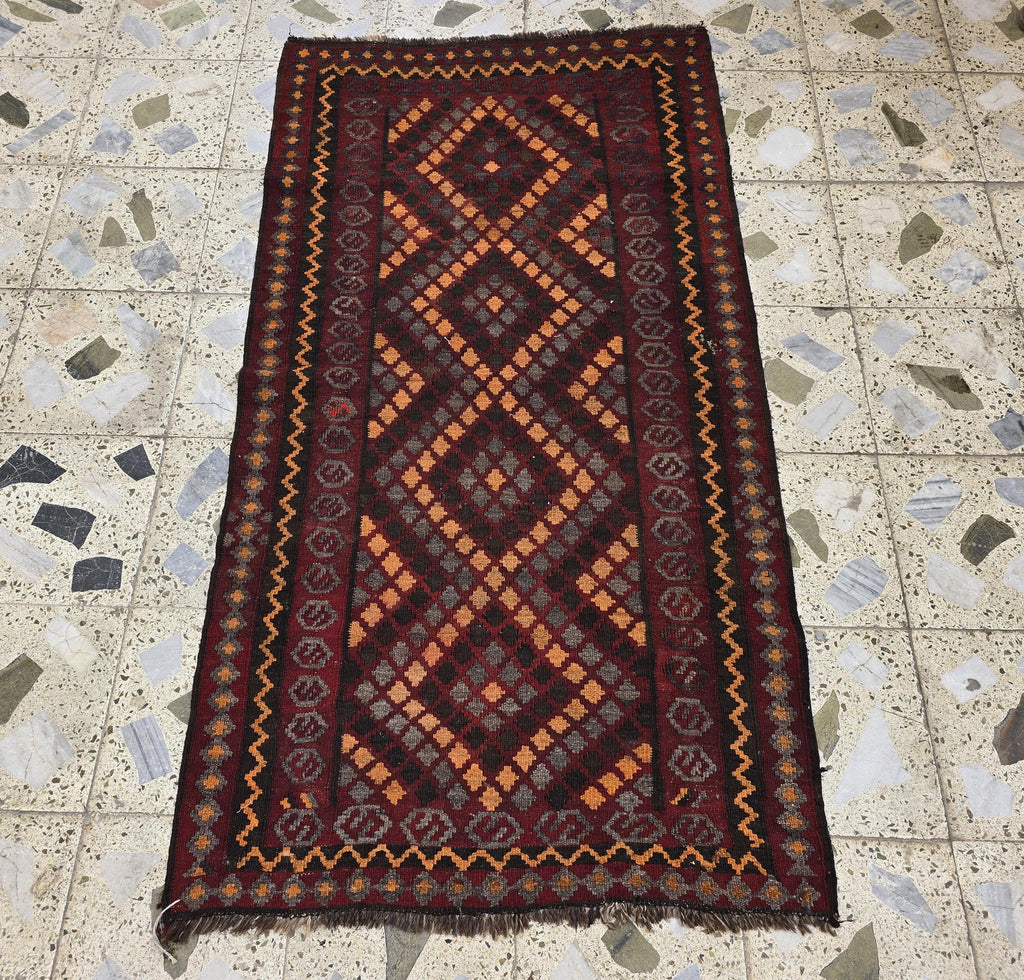 3x6 Vintage Handwoven Kilim Rug, Turkmen Flatweave Wool Area Rug, Hallway Rug for Farmhouse, Living Room, Collectible Antique Rug