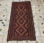 3x6 Vintage Handwoven Kilim Rug, Turkmen Flatweave Wool Area Rug, Hallway Rug for Farmhouse, Living Room, Collectible Antique Rug