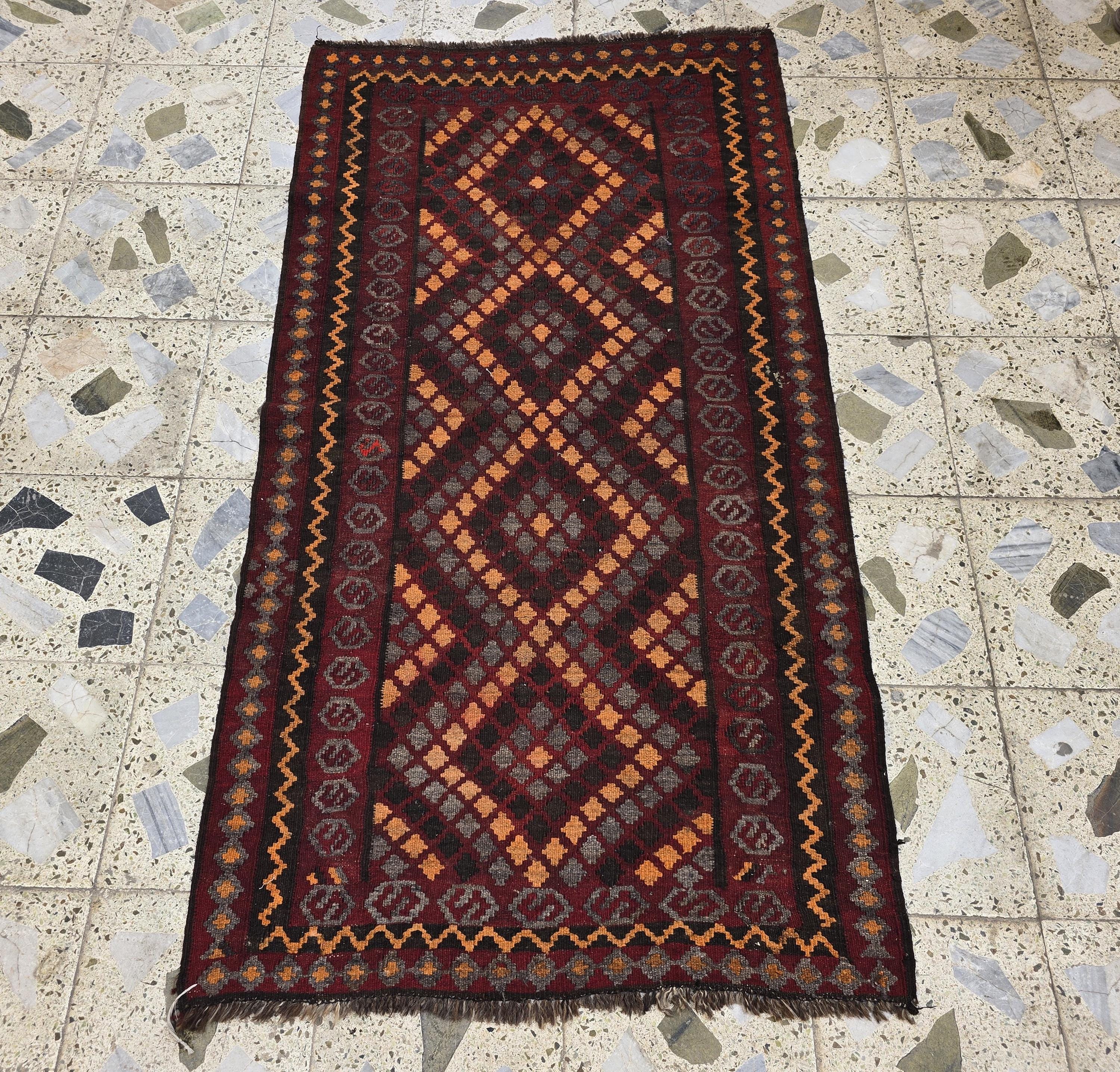 3x6 Vintage Handwoven Kilim Rug, Turkmen Flatweave Wool Area Rug, Hallway Rug for Farmhouse, Living Room, Collectible Antique Rug