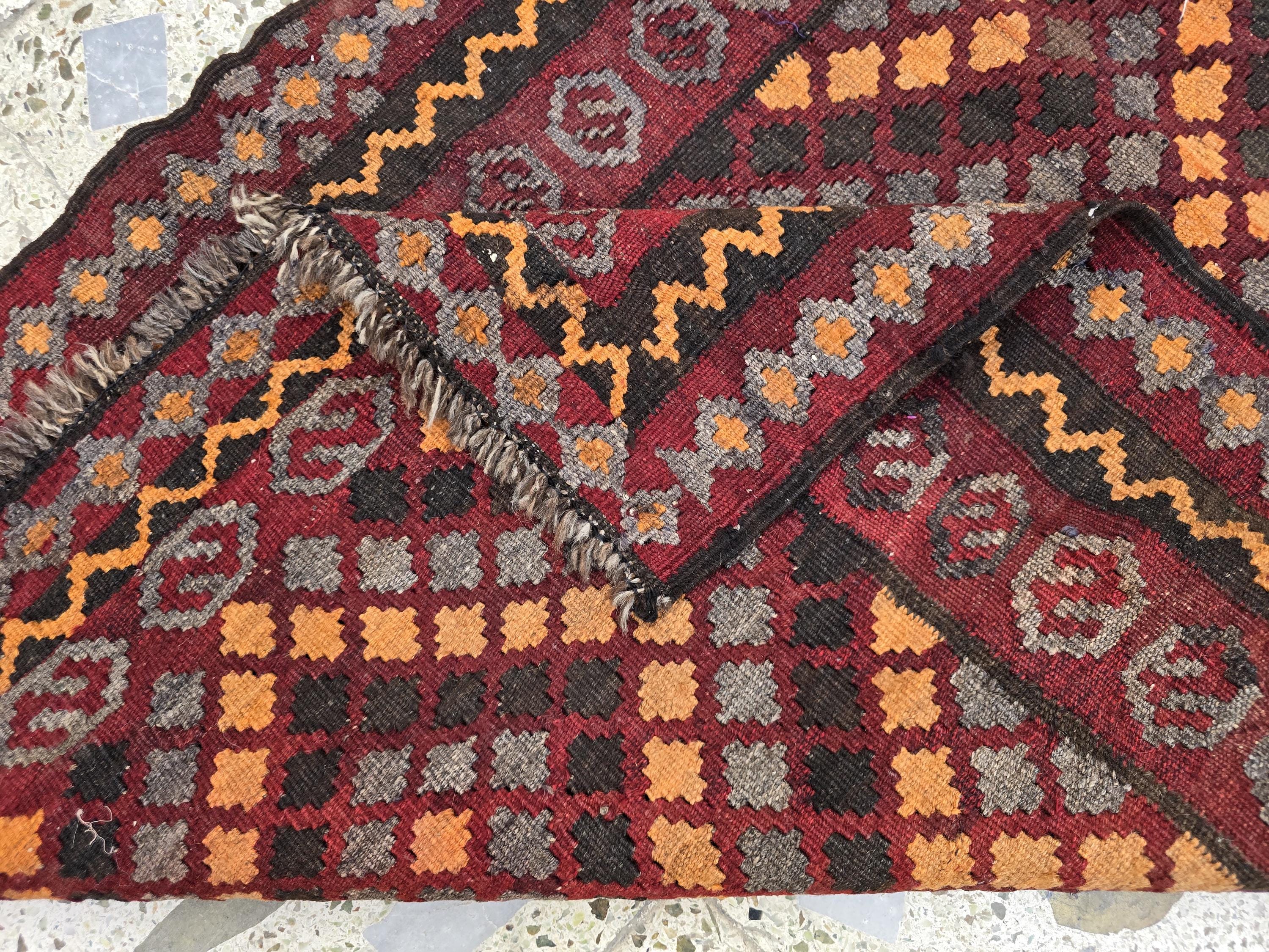 3x6 Vintage Handwoven Kilim Rug, Turkmen Flatweave Wool Area Rug, Hallway Rug for Farmhouse, Living Room, Collectible Antique Rug