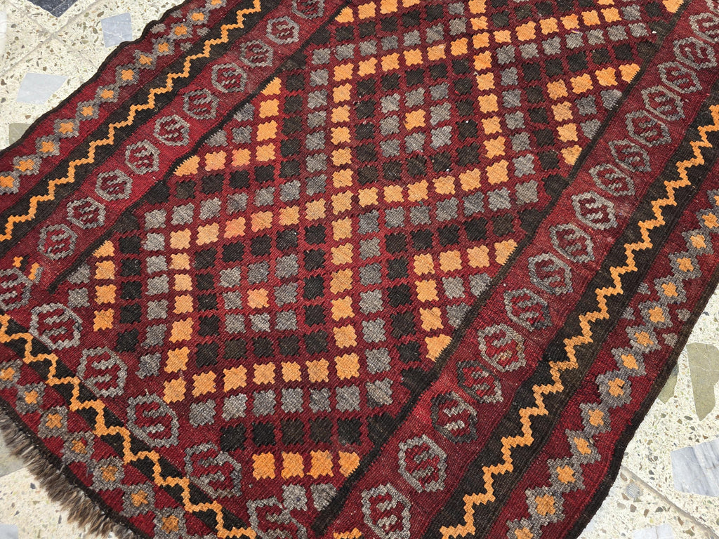 3x6 Vintage Handwoven Kilim Rug, Turkmen Flatweave Wool Area Rug, Hallway Rug for Farmhouse, Living Room, Collectible Antique Rug