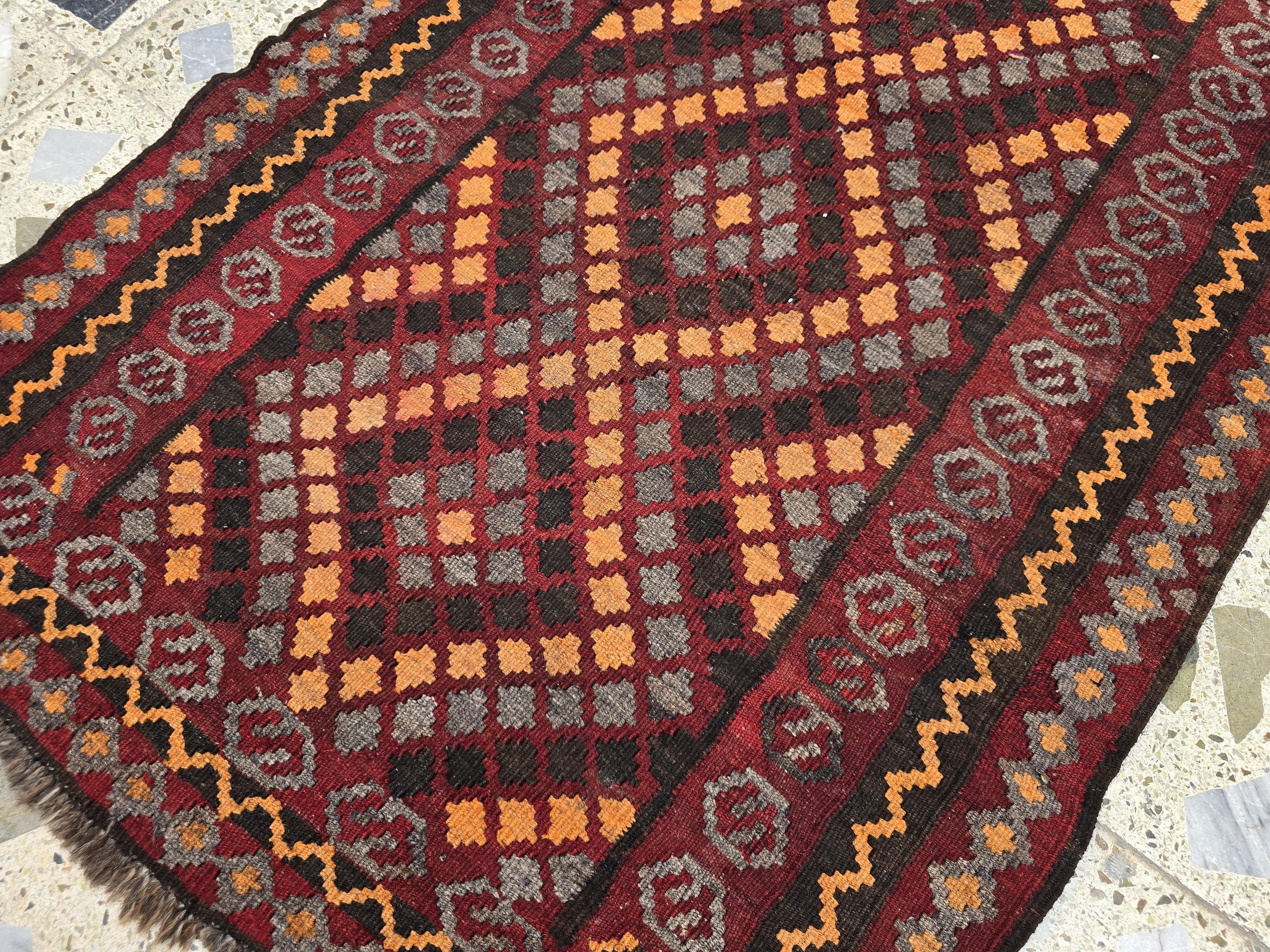 3x6 Vintage Handwoven Kilim Rug, Turkmen Flatweave Wool Area Rug, Hallway Rug for Farmhouse, Living Room, Collectible Antique Rug