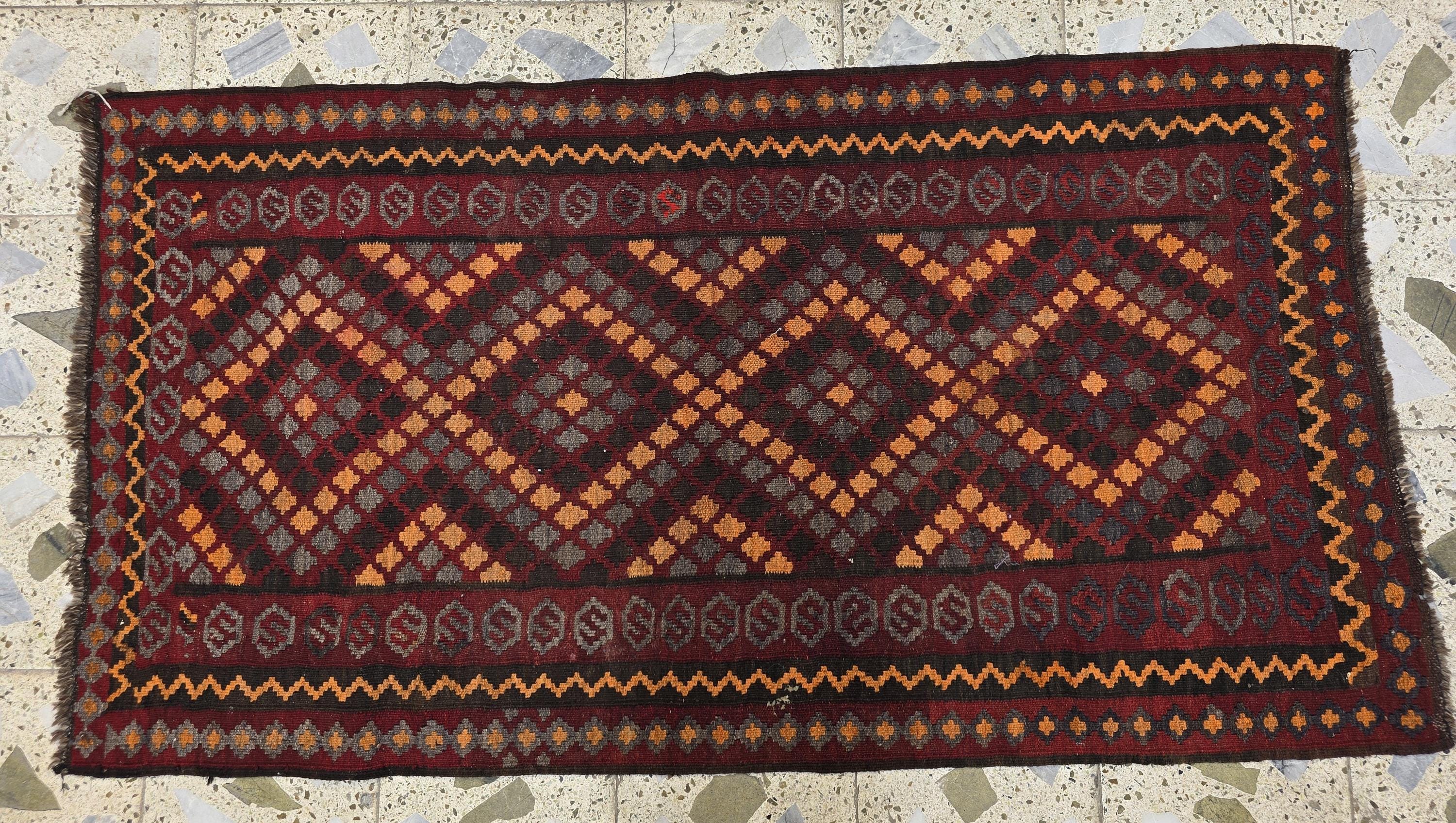 3x6 Vintage Handwoven Kilim Rug, Turkmen Flatweave Wool Area Rug, Hallway Rug for Farmhouse, Living Room, Collectible Antique Rug