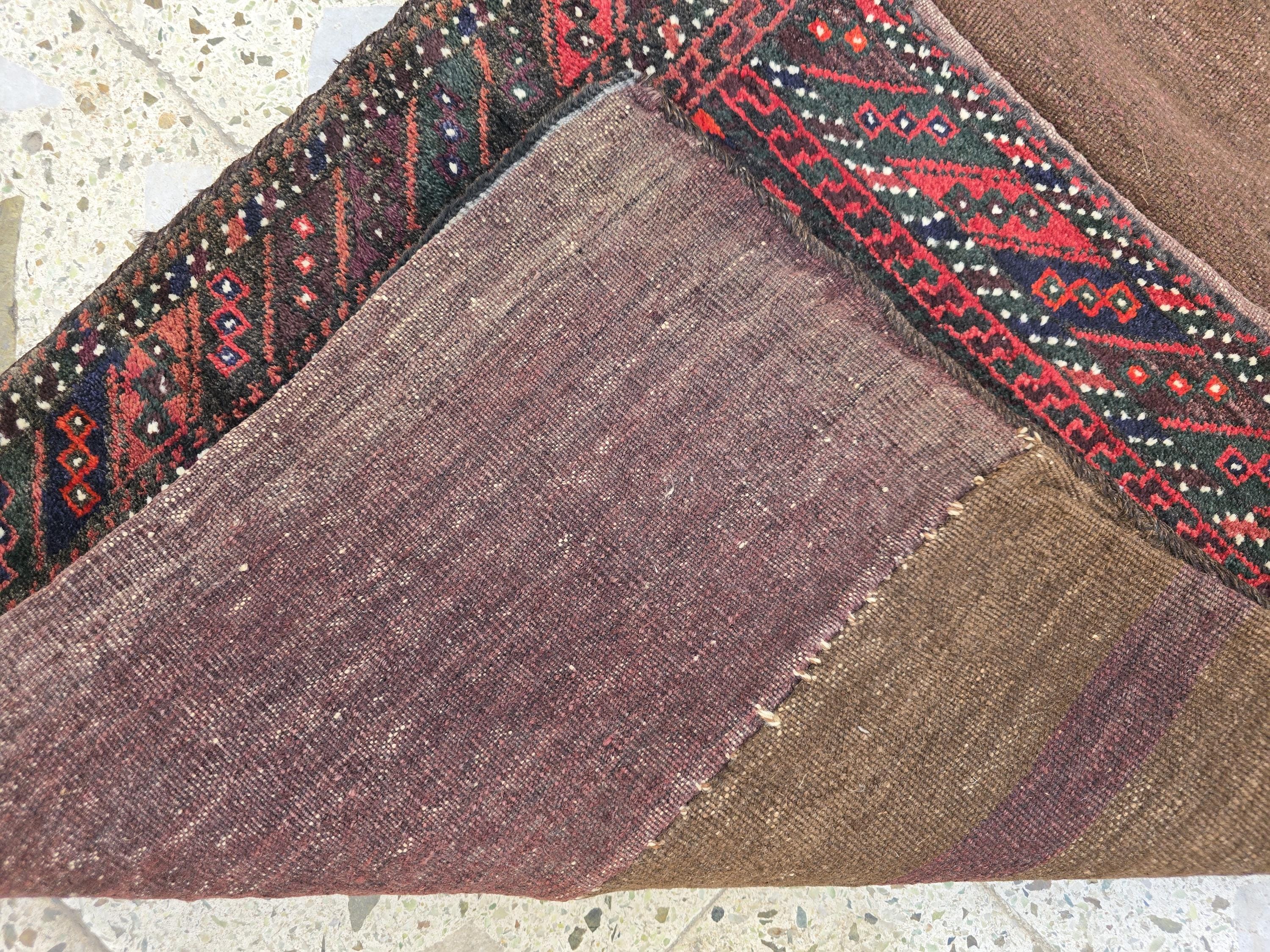 Vintage Afghan Khurjin Saddlebag Rug 5.4x2.1ft – Tribal Handwoven Wool Bagface, Nomadic Baluchi Decor, Wall decor