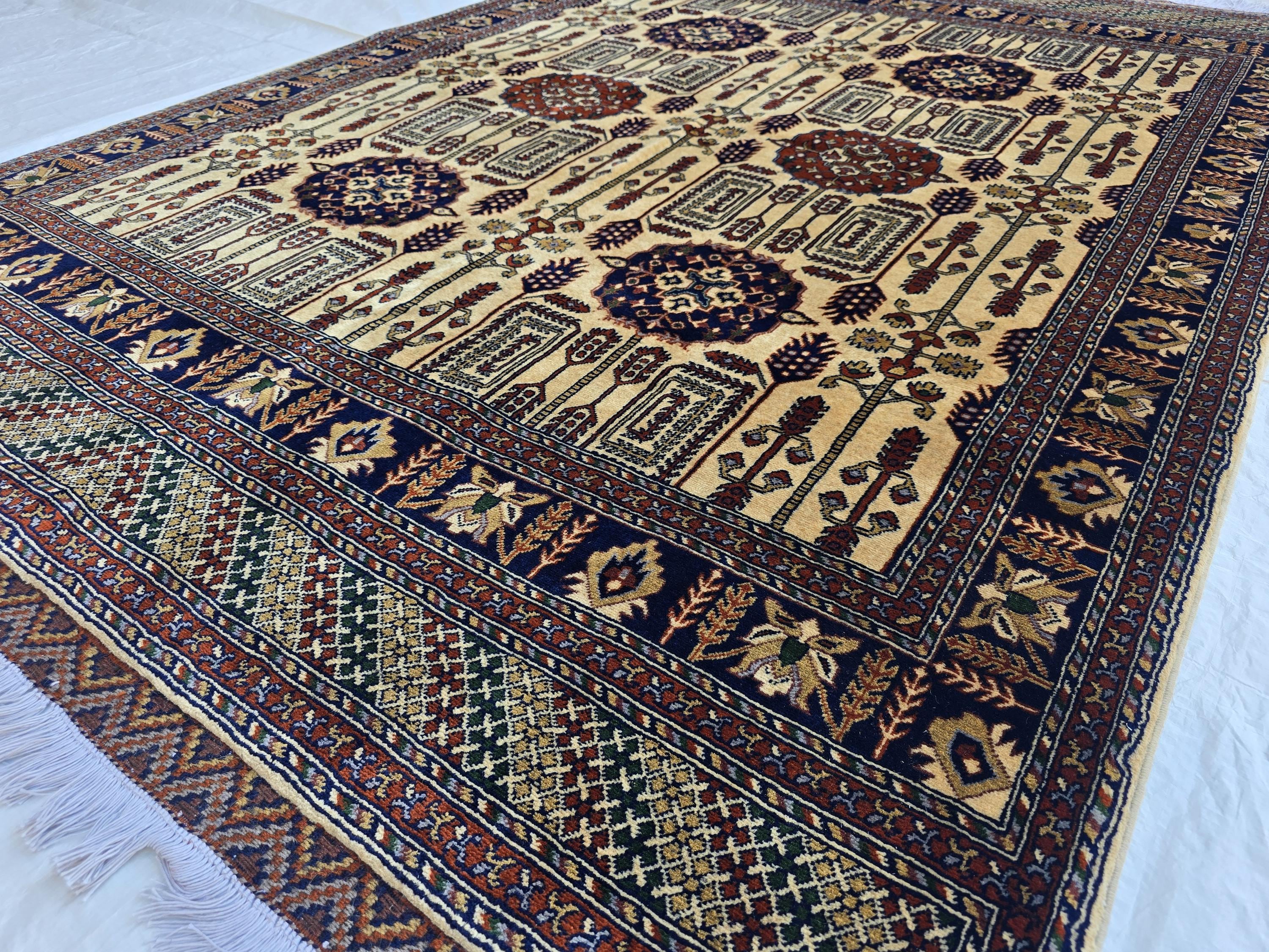 Soft High Pile Handmade 5x7 Oriental Rug – Cream & Brown Tribal Design – Plush Wool Area Carpet – Afghan Decorative Floor Mat, Bedroom Rug