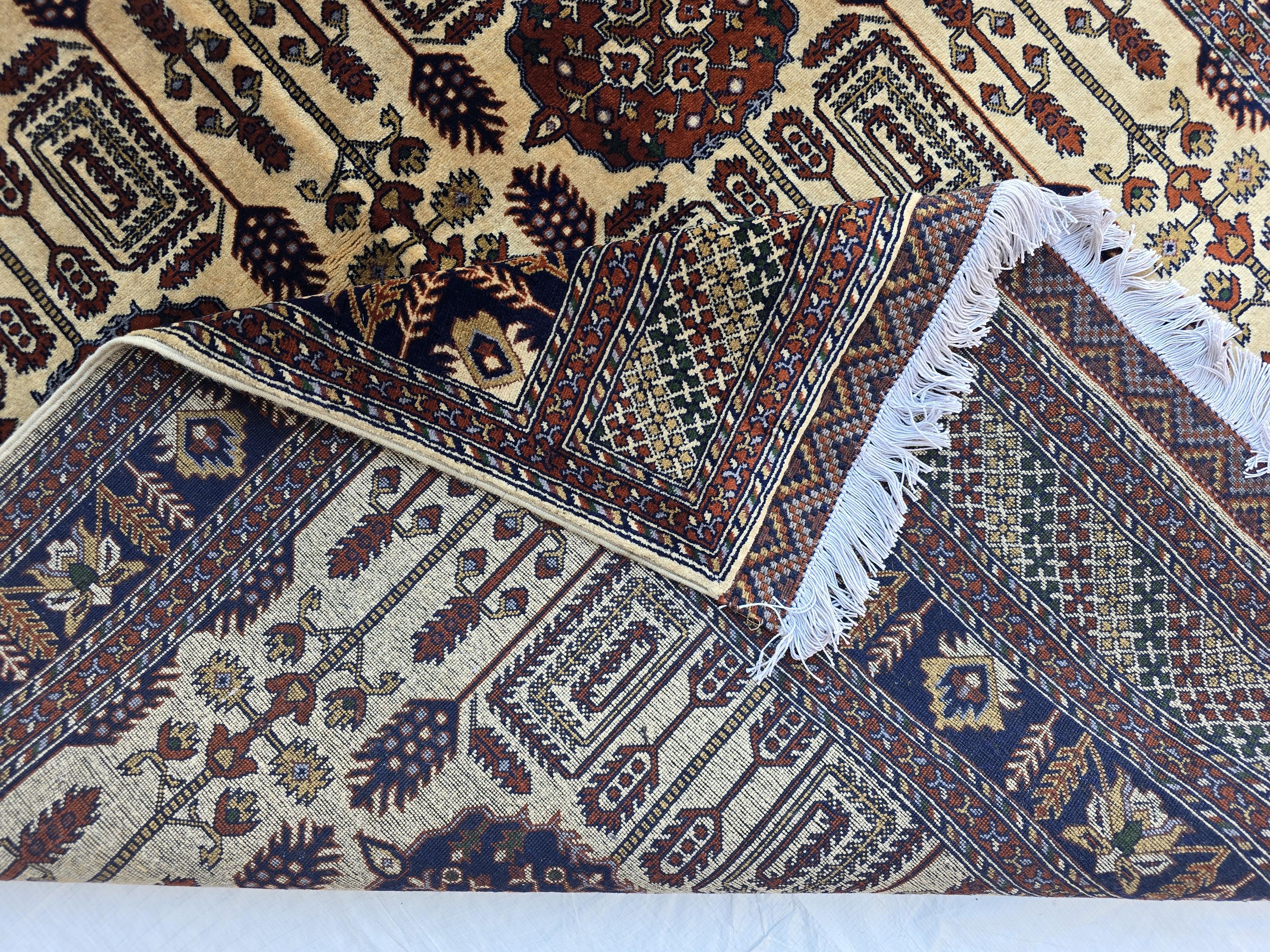 Soft High Pile Handmade 5x7 Oriental Rug – Cream & Brown Tribal Design – Plush Wool Area Carpet – Afghan Decorative Floor Mat, Bedroom Rug