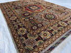 5x7 Handmade Wool Rug – Colorful Geometric Afghan Carpet – Turkmen Red Green Blue Tribal Medallion Design – Thick Pile Oriental Area Rug