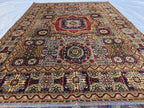 5x7 Handmade Wool Rug – Colorful Geometric Afghan Carpet – Turkmen Red Green Blue Tribal Medallion Design – Thick Pile Oriental Area Rug