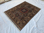 5x7 Handmade Wool Rug – Colorful Geometric Afghan Carpet – Turkmen Red Green Blue Tribal Medallion Design – Thick Pile Oriental Area Rug