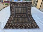 5x7 Modern Turkmen Parda Rug – Multicolor Design on Silver Background – Handmade Wool Carpet – Contemporary Tribal Accent Rug, Bedroom Rug