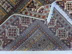 5x7 Modern Turkmen Parda Rug – Multicolor Design on Silver Background – Handmade Wool Carpet – Contemporary Tribal Accent Rug, Bedroom Rug