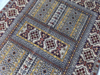 5x7 Modern Turkmen Parda Rug – Multicolor Design on Silver Background – Handmade Wool Carpet – Contemporary Tribal Accent Rug, Bedroom Rug