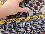 5x7 Modern Turkmen Parda Rug – Multicolor Design on Silver Background – Handmade Wool Carpet – Contemporary Tribal Accent Rug, Bedroom Rug