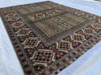 5x7 Modern Turkmen Parda Rug – Multicolor Design on Silver Background – Handmade Wool Carpet – Contemporary Tribal Accent Rug, Bedroom Rug