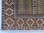 5x7 Modern Turkmen Parda Rug – Multicolor Design on Silver Background – Handmade Wool Carpet – Contemporary Tribal Accent Rug, Bedroom Rug