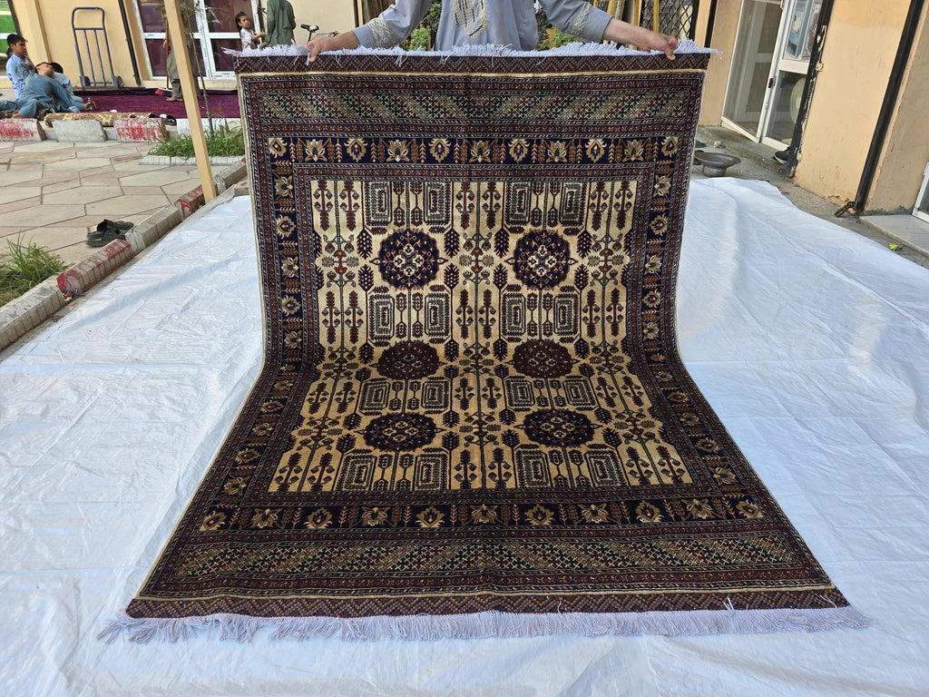 5x7 Stunning Afghan Handwoven Rug, Turkmen Oriental Wool Area Rug, Rug For Living Room, Bedroom Rug, Home Decor Rug