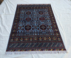 5x6 Afghan Handmade Navy Blue Gandum Carpet, Turkmen Oriental Soft Wool Rug, Boho Home Decor, Rug for Bedroom, Living Room Rug 198x151 cm