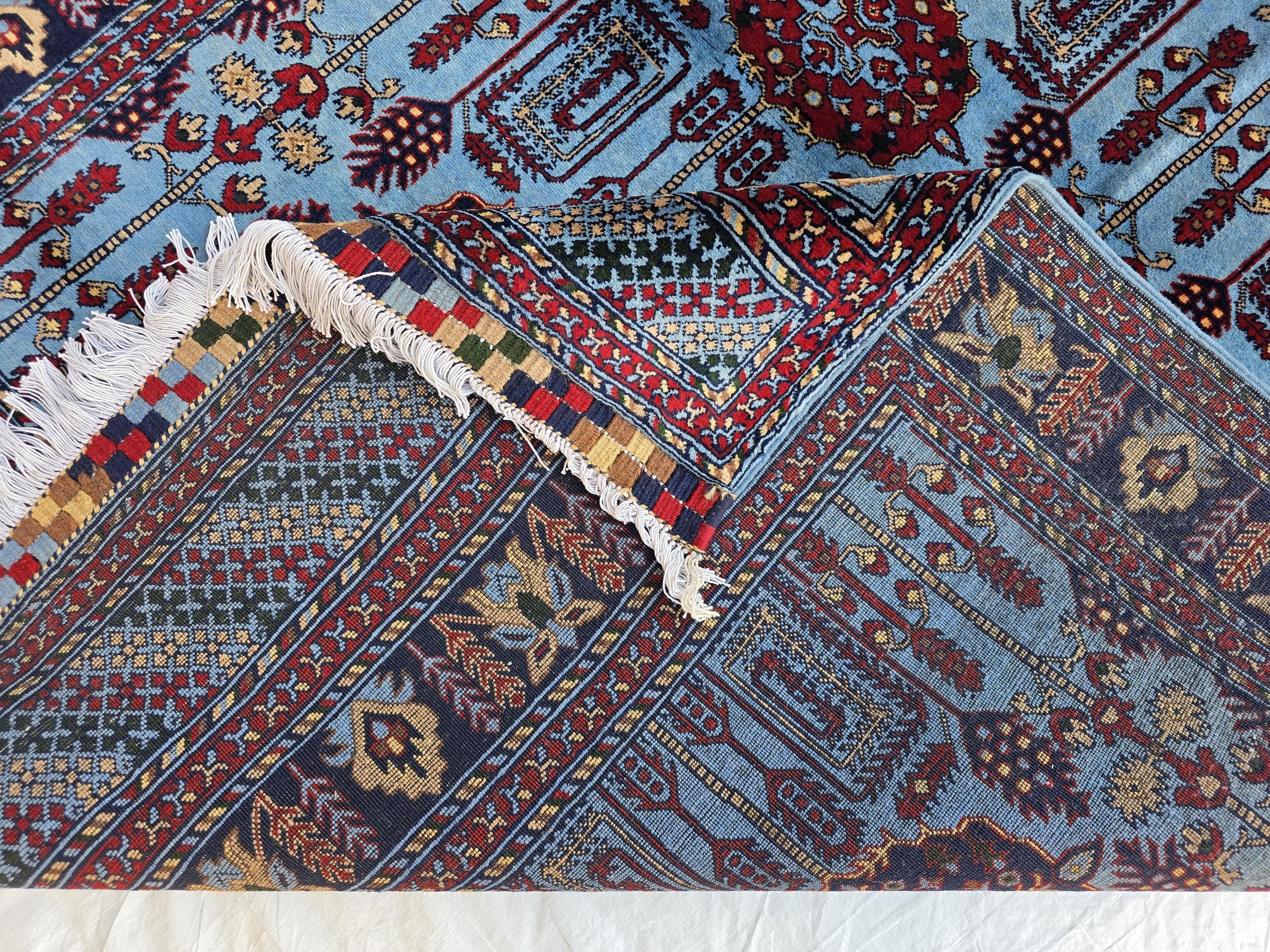 5x6 Afghan Handmade Navy Blue Gandum Carpet, Turkmen Oriental Soft Wool Rug, Boho Home Decor, Rug for Bedroom, Living Room Rug 198x151 cm