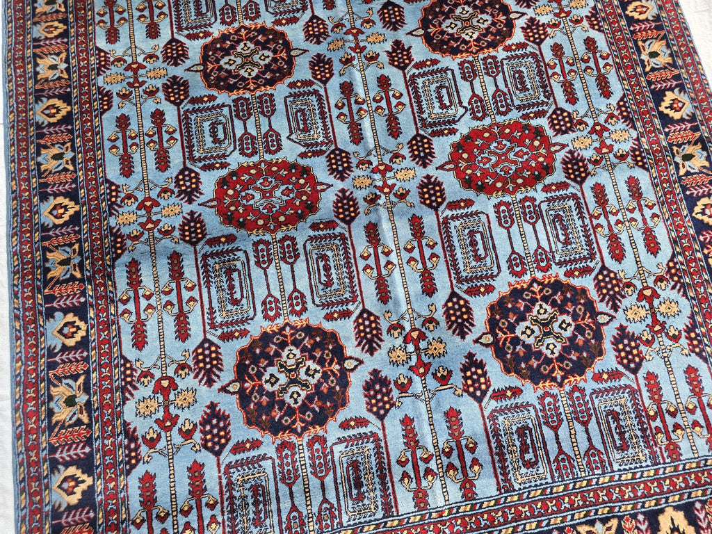5x6 Afghan Handmade Navy Blue Gandum Carpet, Turkmen Oriental Soft Wool Rug, Boho Home Decor, Rug for Bedroom, Living Room Rug 198x151 cm