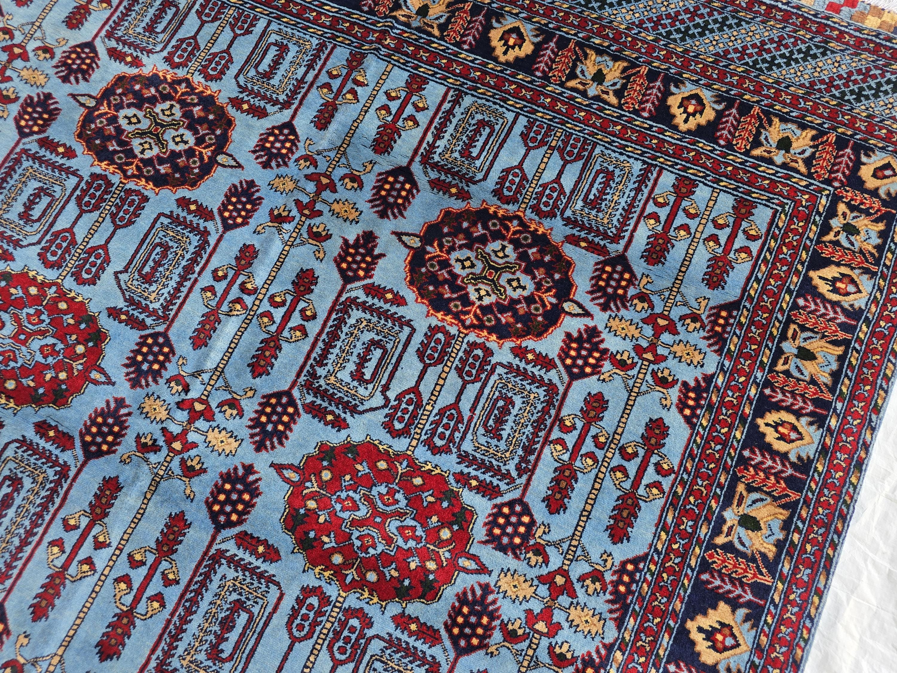 5x6 Afghan Handmade Navy Blue Gandum Carpet, Turkmen Oriental Soft Wool Rug, Boho Home Decor, Rug for Bedroom, Living Room Rug 198x151 cm