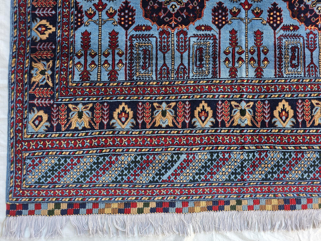 5x6 Afghan Handmade Navy Blue Gandum Carpet, Turkmen Oriental Soft Wool Rug, Boho Home Decor, Rug for Bedroom, Living Room Rug 198x151 cm