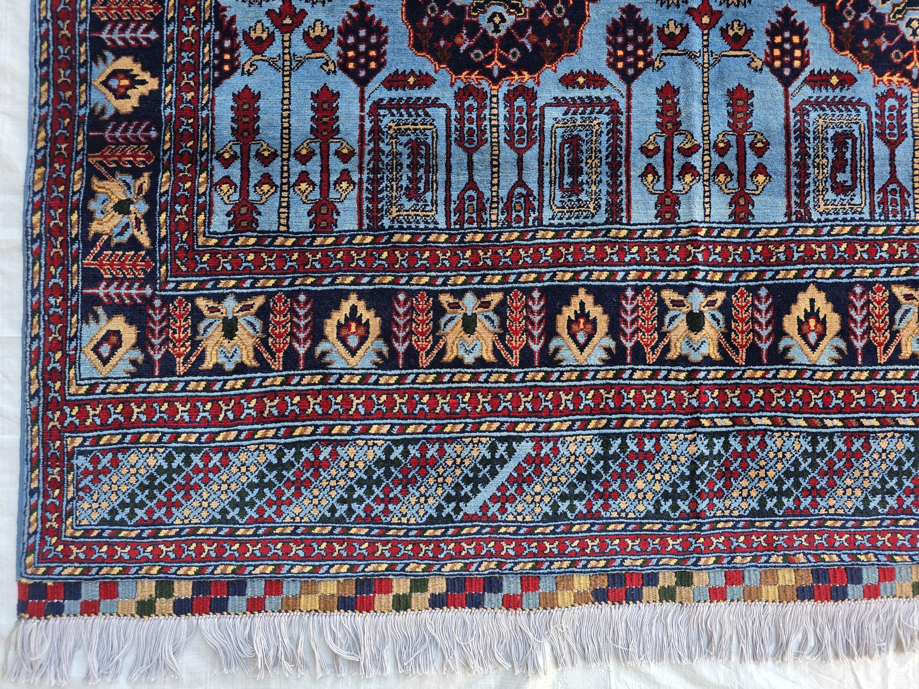 5x6 Afghan Handmade Navy Blue Gandum Carpet, Turkmen Oriental Soft Wool Rug, Boho Home Decor, Rug for Bedroom, Living Room Rug 198x151 cm