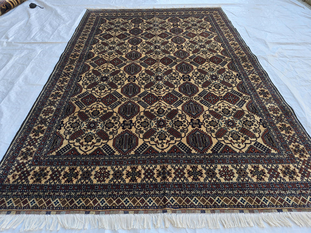 5x7ft Handmade Afghan Carpet, Turkmen Soft Wool Oriental Modern Rug, Boho Home Decor, Rug for Living Room, Bedroom, Office Rug 220x150 cm