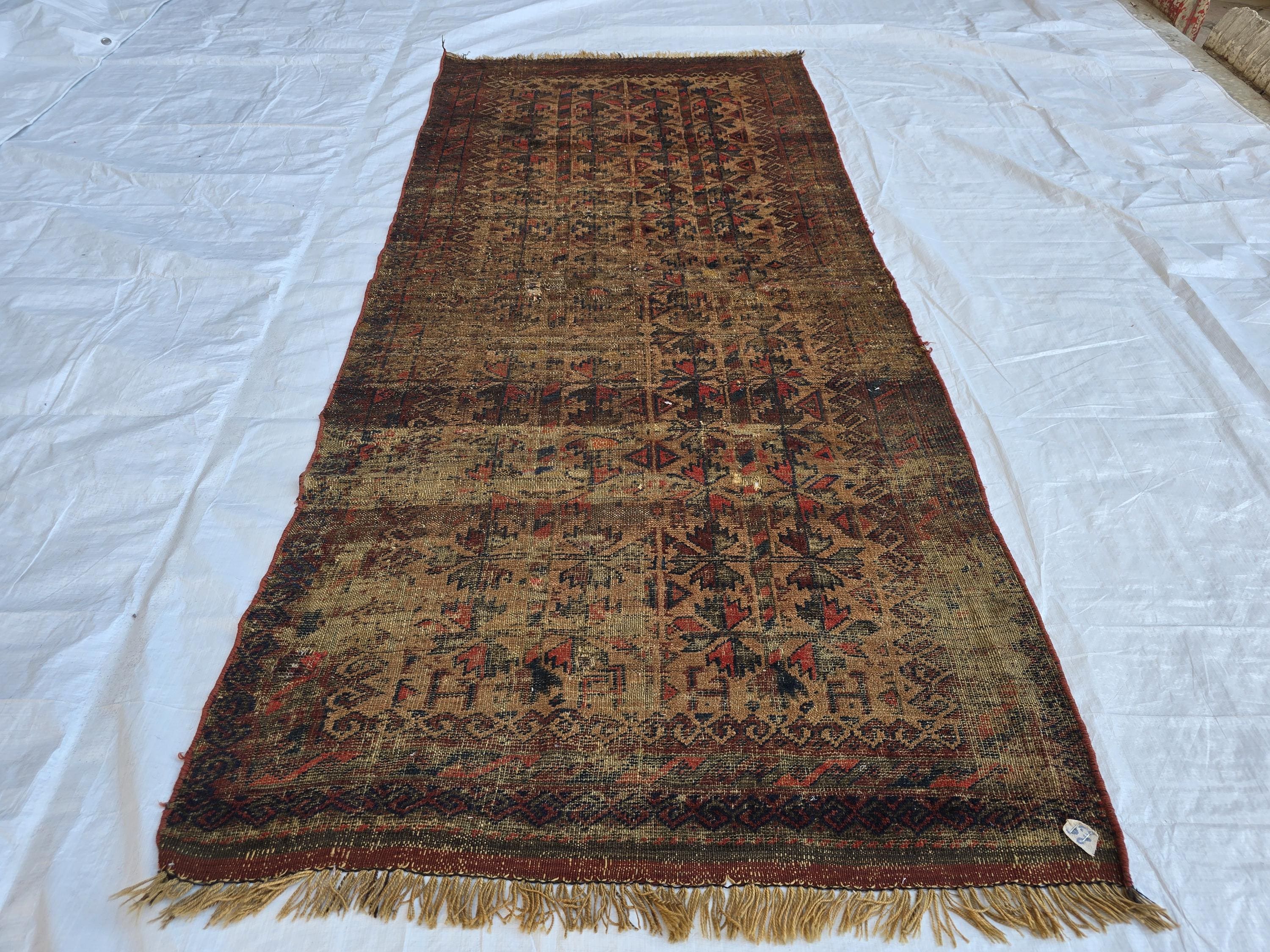 1930s Vintage Afghan Handwoven Rug, Turkmen Wool Area Rug, Collectible Antique Rare Piece, 3x6ft, Early 20th Century Tribal