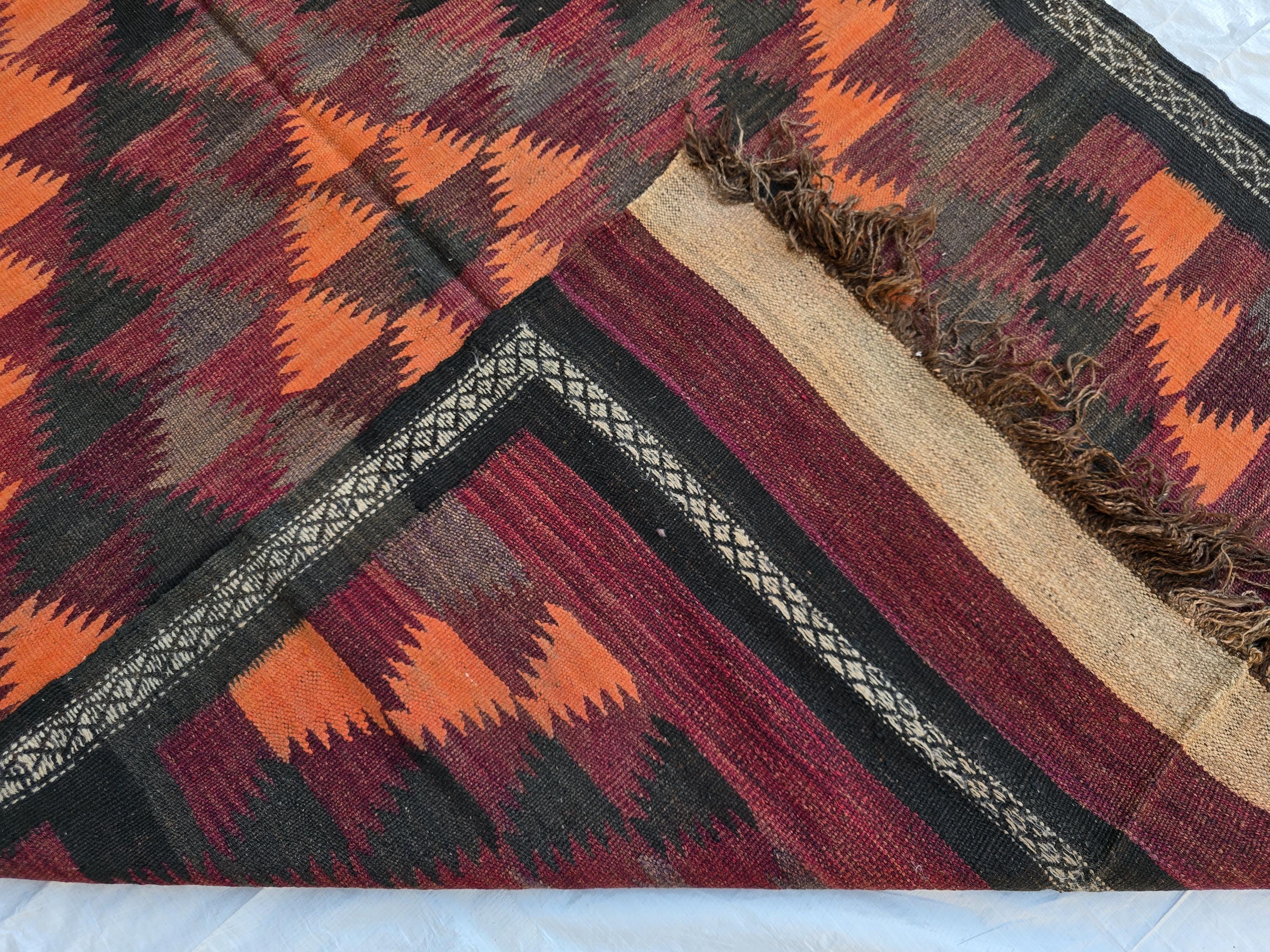4x12 Vintage Afghan Kilim Rug – Handwoven Tribal Wool Runner – Geometric Pattern – Boho Rustic Decor – Antique Hallway Rug, Farmhouse Rug