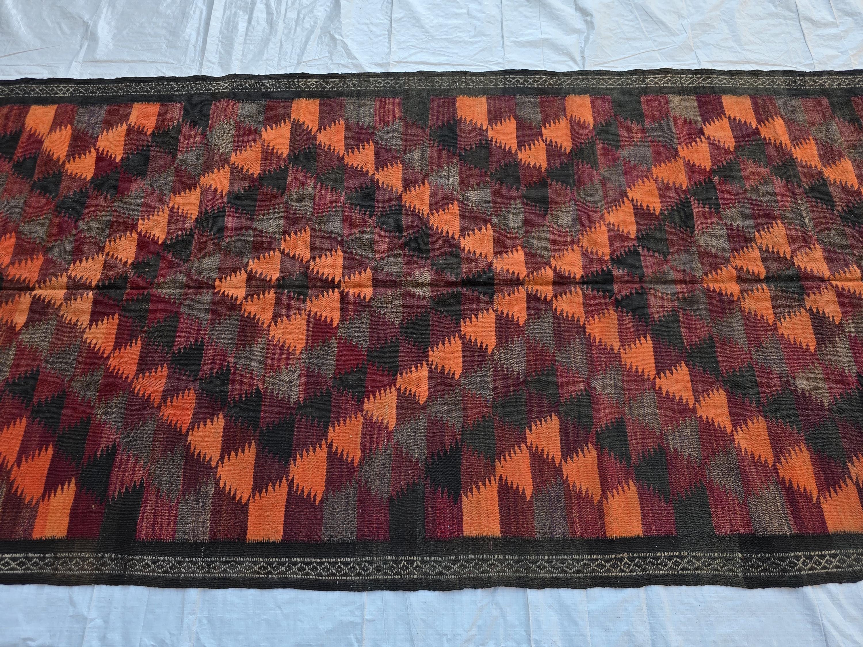 4x12 Vintage Afghan Kilim Rug – Handwoven Tribal Wool Runner – Geometric Pattern – Boho Rustic Decor – Antique Hallway Rug, Farmhouse Rug