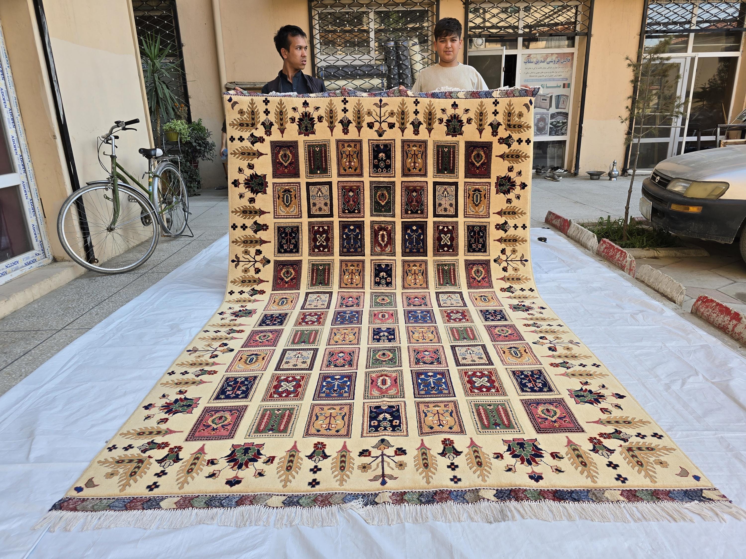 6x10 Modern Afghan Wool Rug – Ivory Cream Base with Multicolor Pattern –Turkmen Handmade Area Carpet– Living Room Decor, Bedroom Rug 318x200