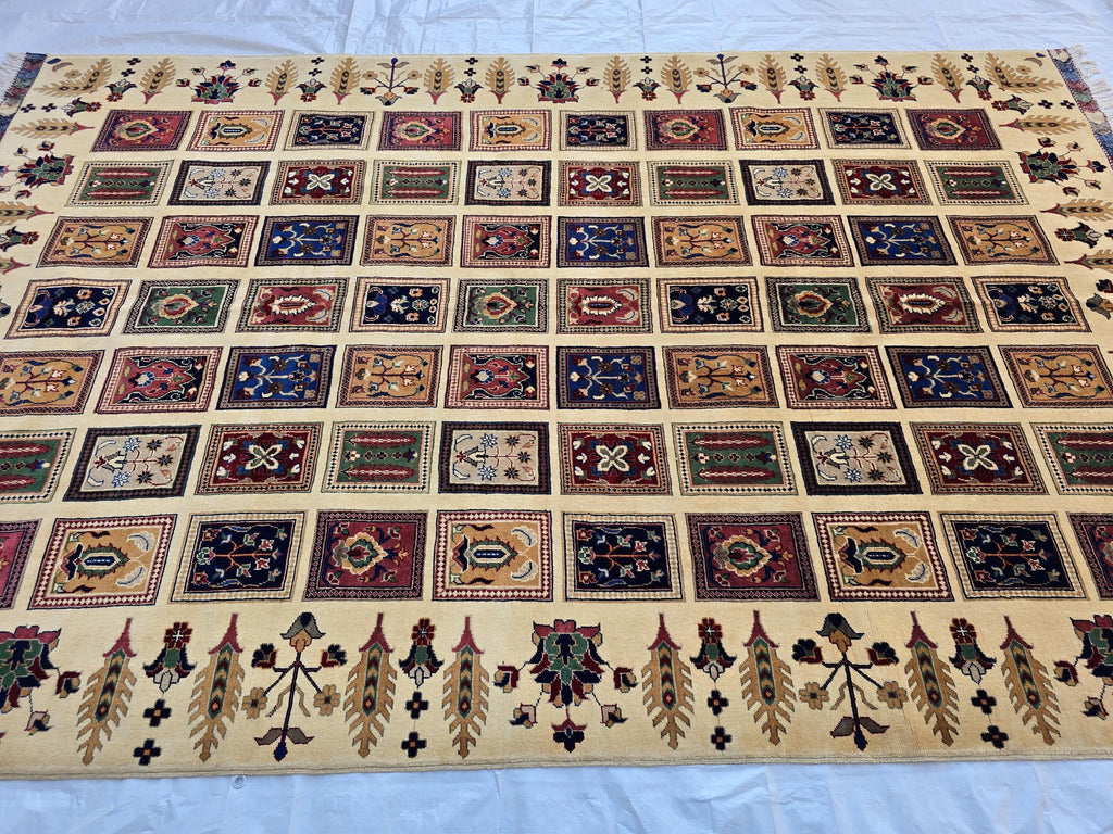 6x10 Modern Afghan Wool Rug – Ivory Cream Base with Multicolor Pattern ...