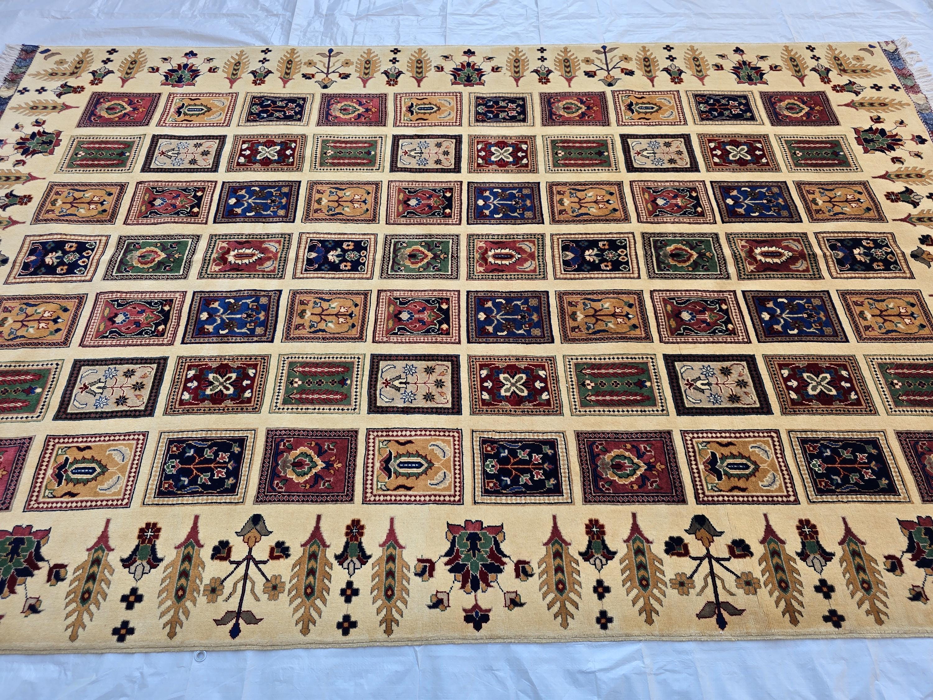 6x10 Modern Afghan Wool Rug – Ivory Cream Base with Multicolor Pattern –Turkmen Handmade Area Carpet– Living Room Decor, Bedroom Rug 318x200