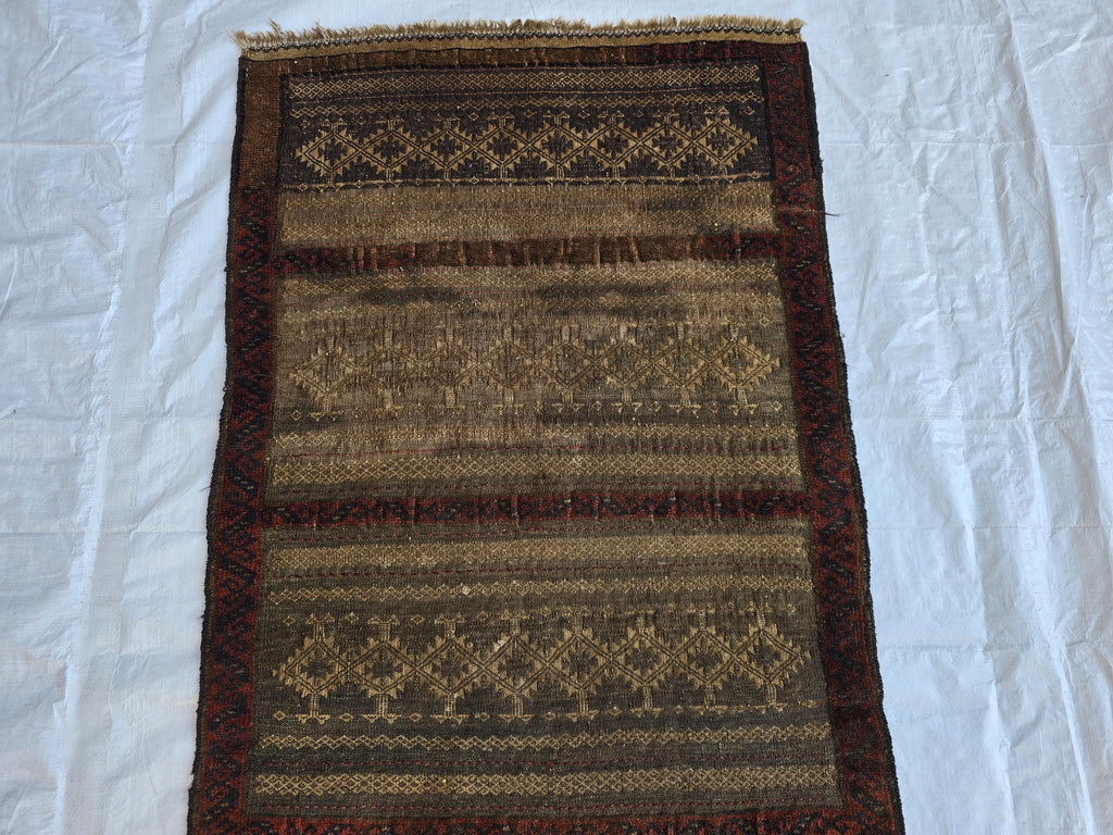 2x5 Vintage Afghan Handwoven Kilim, Turkmen Geometric Wool Rug, Antique Collectible Rare Piece, Early 20th Century Tribal Flatweave Kilim