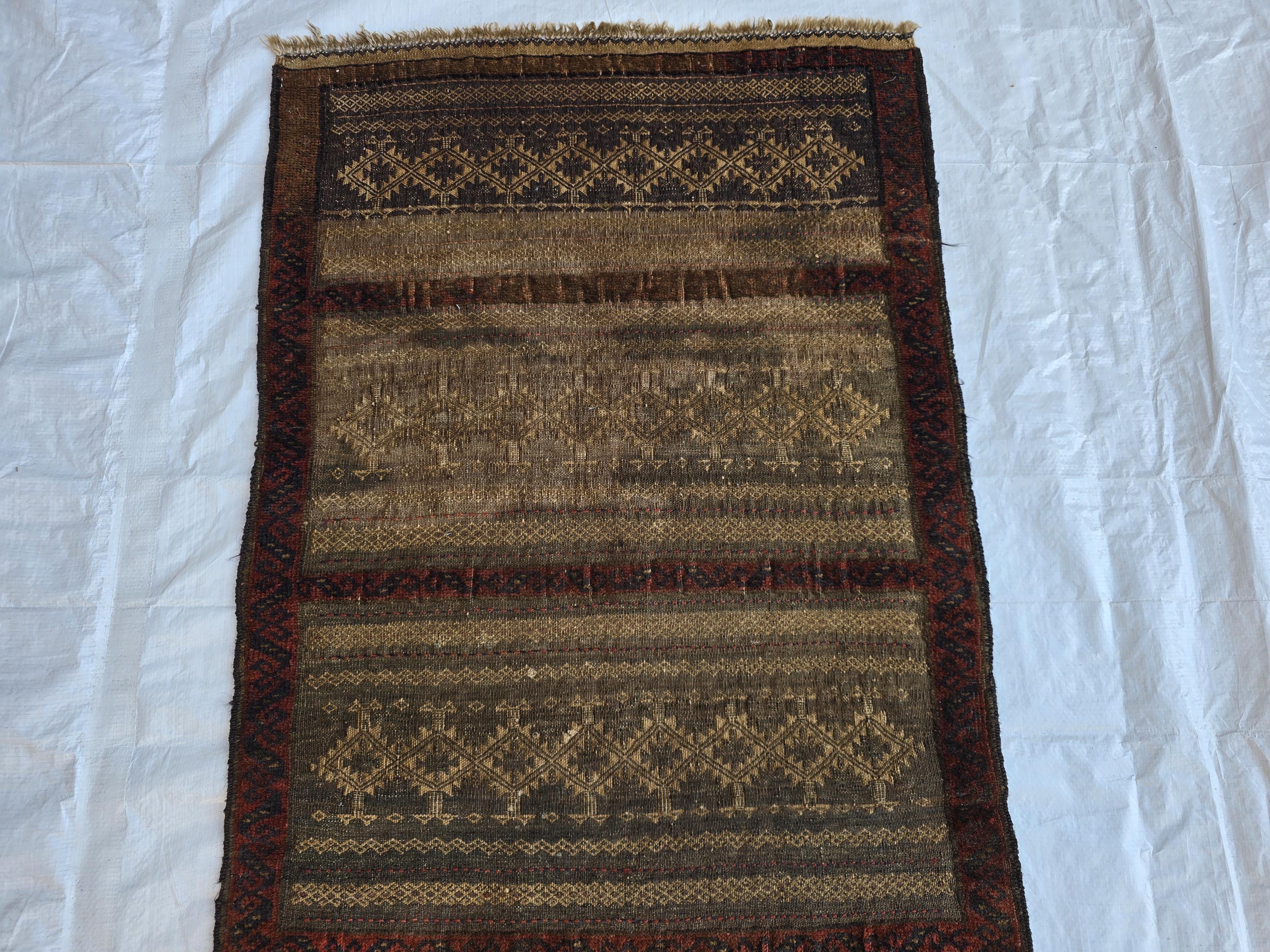2x5 Vintage Afghan Handwoven Kilim, Turkmen Geometric Wool Rug, Antique Collectible Rare Piece, Early 20th Century Tribal Flatweave Kilim