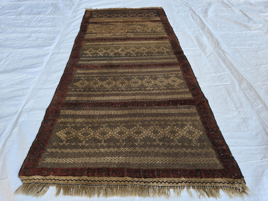 2x5 Vintage Afghan Handwoven Kilim, Turkmen Geometric Wool Rug, Antique Collectible Rare Piece, Early 20th Century Tribal Flatweave Kilim