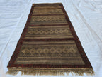 2x5 Vintage Afghan Handwoven Kilim, Turkmen Geometric Wool Rug, Antique Collectible Rare Piece, Early 20th Century Tribal Flatweave Kilim