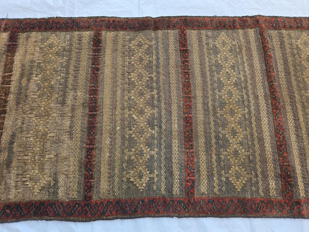 2x5 Vintage Afghan Handwoven Kilim, Turkmen Geometric Wool Rug, Antique Collectible Rare Piece, Early 20th Century Tribal Flatweave Kilim