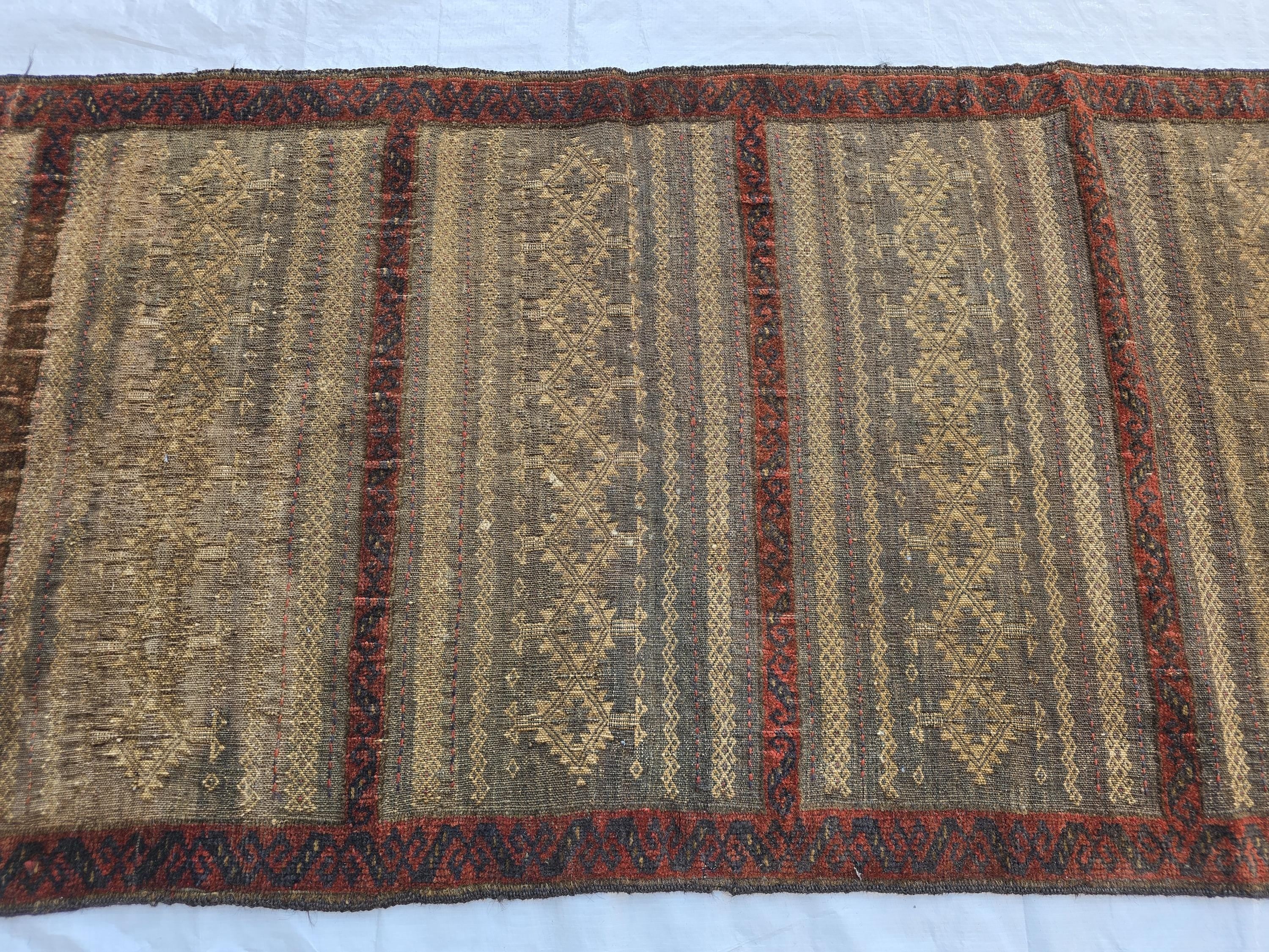 2x5 Vintage Afghan Handwoven Kilim, Turkmen Geometric Wool Rug, Antique Collectible Rare Piece, Early 20th Century Tribal Flatweave Kilim