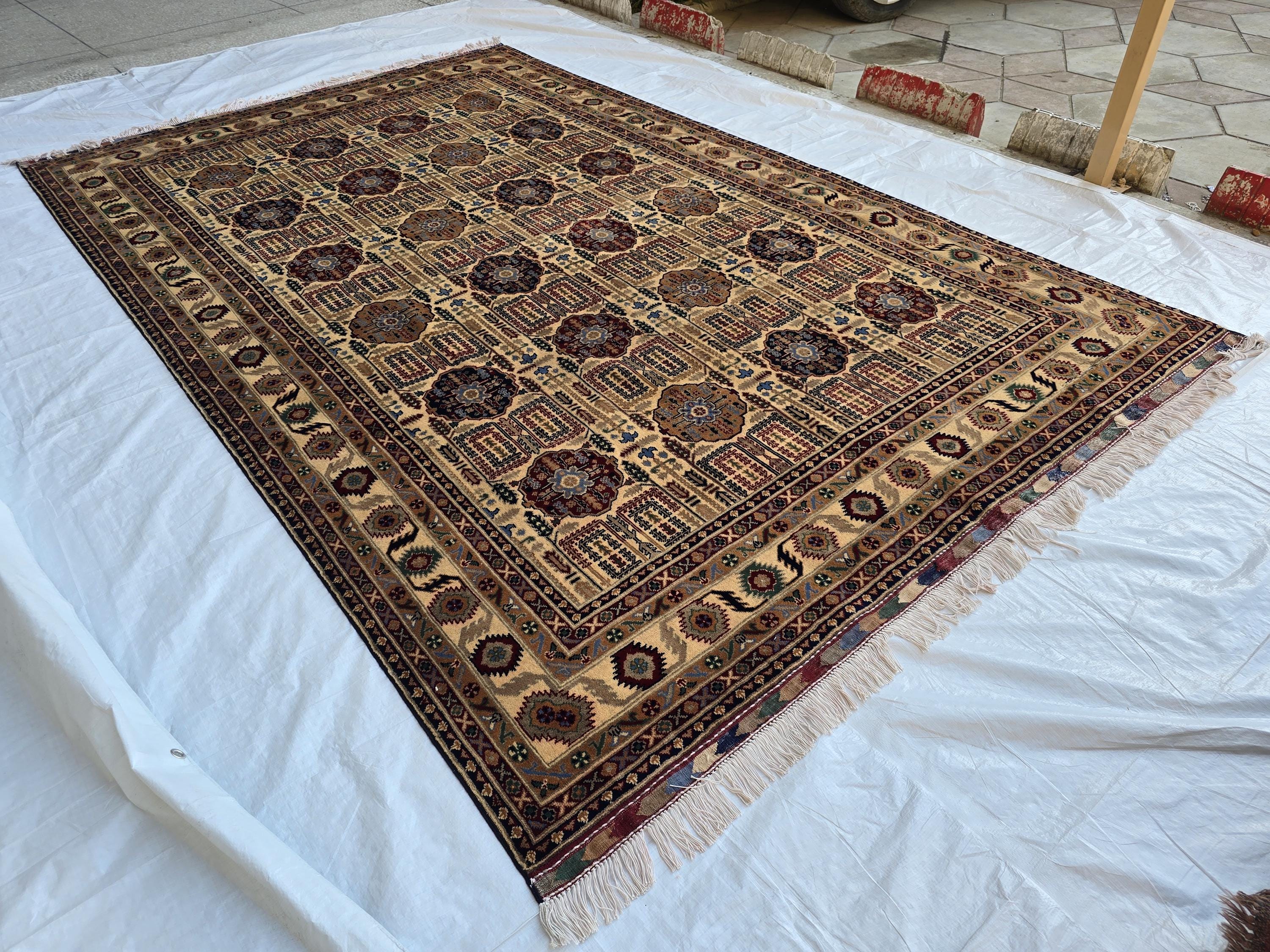 Large Afghan Handwoven Rug 9.8x6.5ft , Gandum Naksha Modern Rug, Turkmen Wool Geometric Rug, Living Room Rug, Bedroom Rug 300x200 cm
