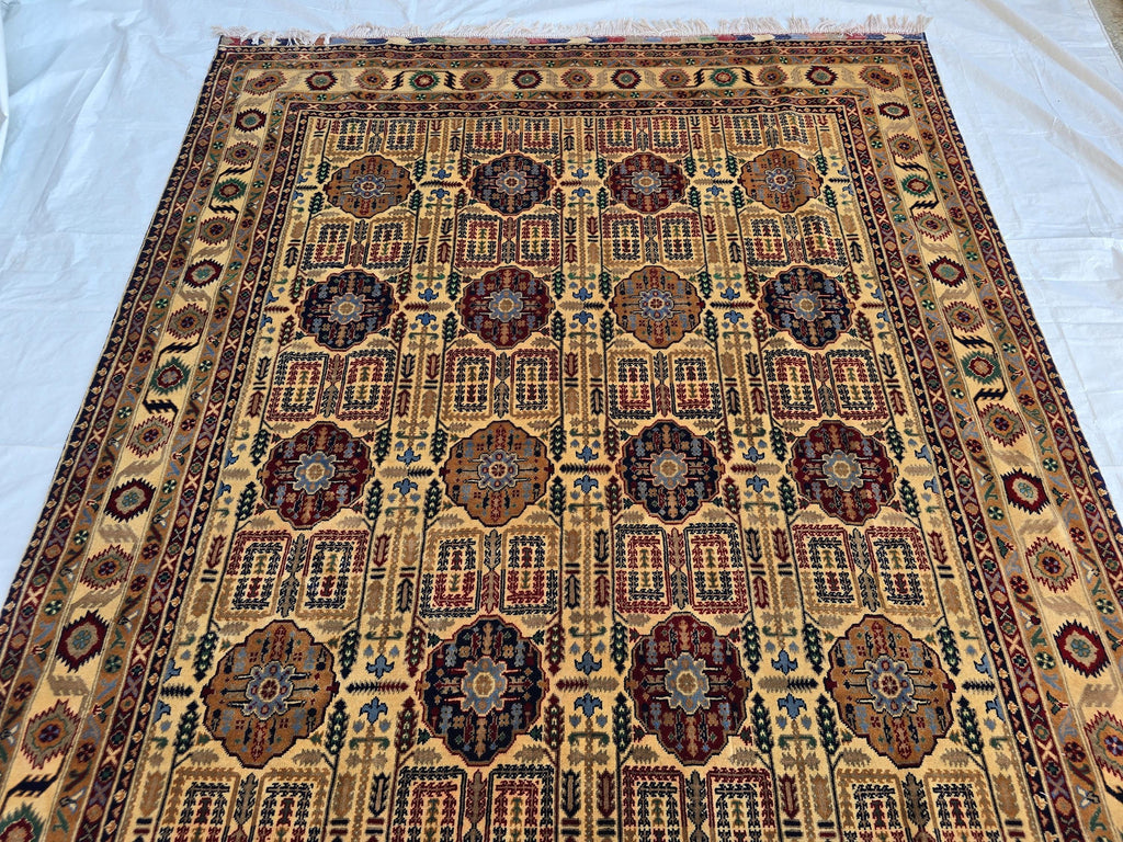 Large Afghan Handwoven Rug 9.8x6.5ft , Gandum Naksha Modern Rug, Turkmen Wool Geometric Rug, Living Room Rug, Bedroom Rug 300x200 cm
