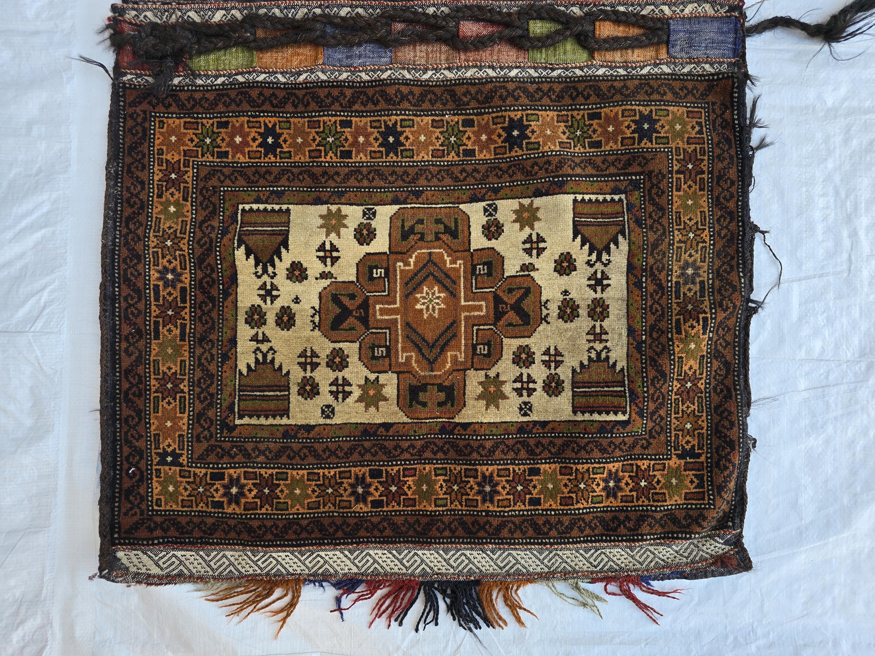 5x2 Vintage Afghan Saddlebag Handwoven Tribal Wool Bag – Nomadic Horse/Camel Bag – Boho Wall Hanging – Rustic Home Decor