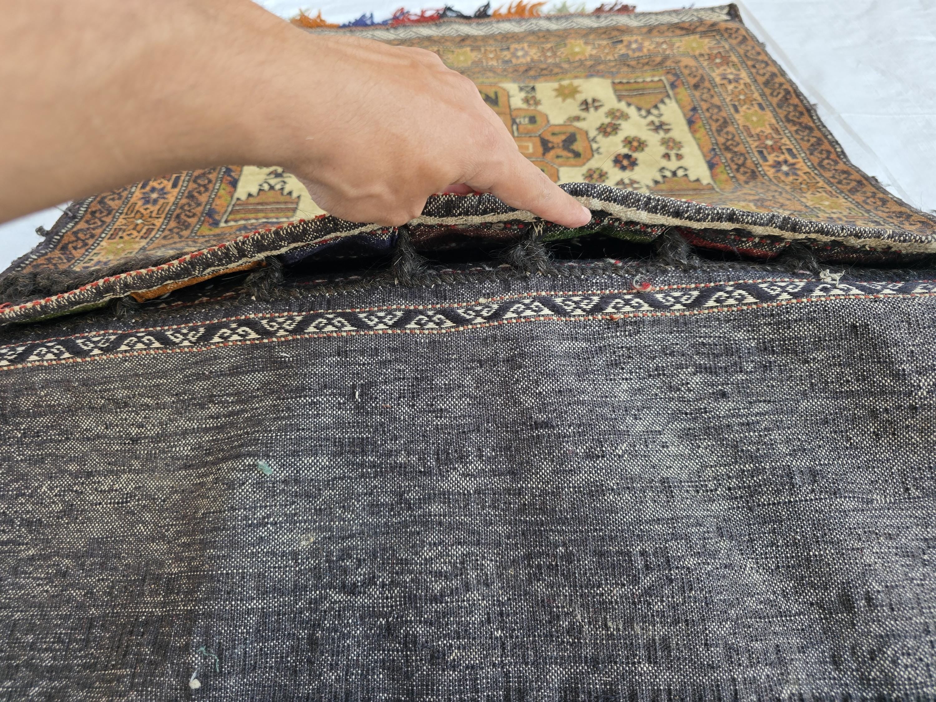 5x2 Vintage Afghan Saddlebag Handwoven Tribal Wool Bag – Nomadic Horse/Camel Bag – Boho Wall Hanging – Rustic Home Decor