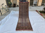 Collectible Oriental Antique Ahal Gul Runner Rug – 80 Year Old Handwoven Wool Rug – Tribal Turkmen Design – 1930s Vintage Hallway Runner 3x8