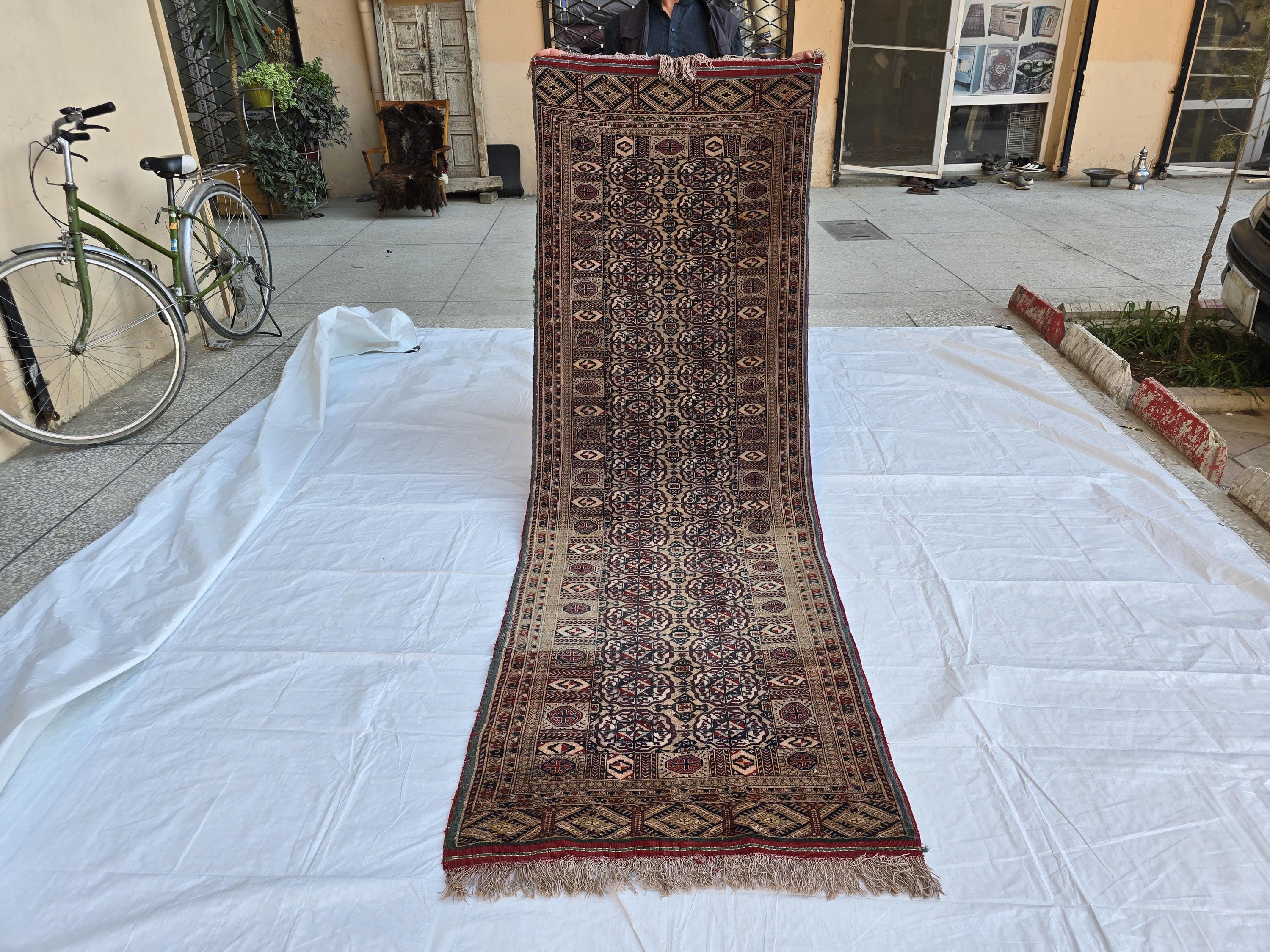 Collectible Oriental Antique Ahal Gul Runner Rug – 80 Year Old Handwoven Wool Rug – Tribal Turkmen Design – 1930s Vintage Hallway Runner 3x8