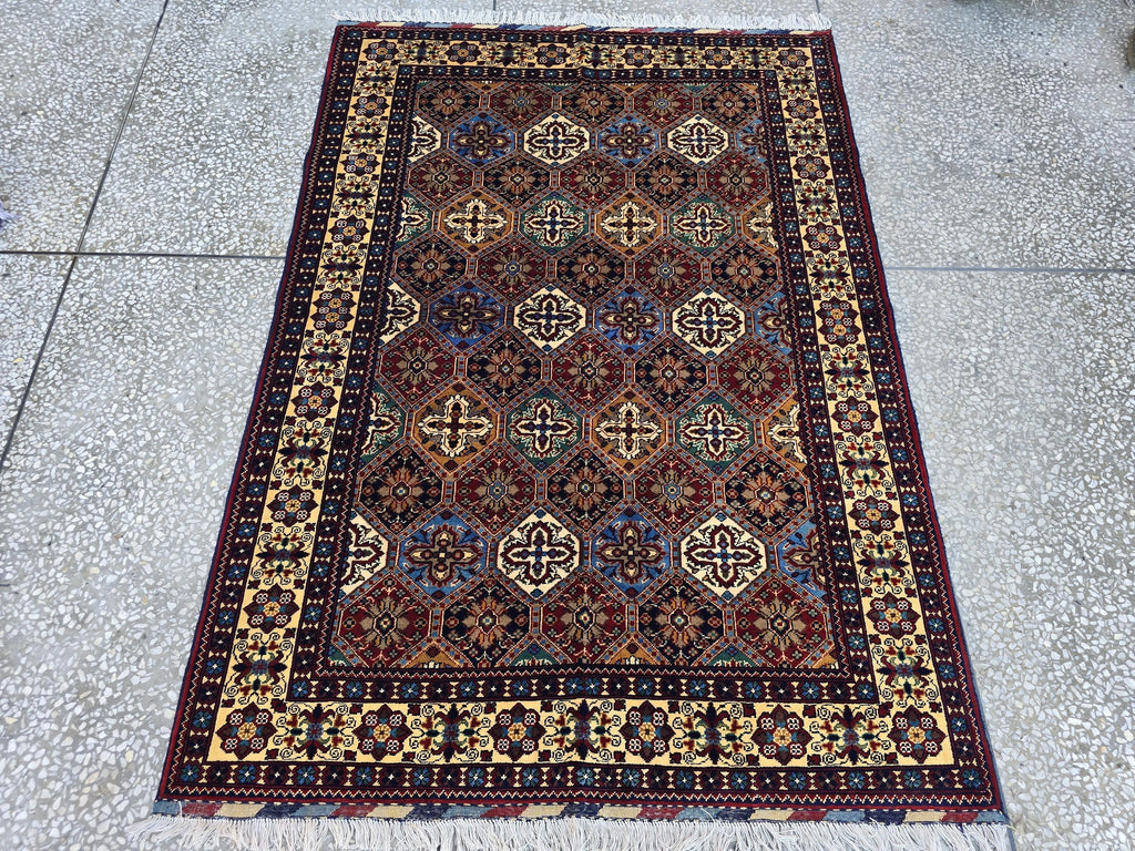 5x7 One of a kind Rug Handwoven Afghan Carpet, Turkmen Soft High Pile Wool Rug, Boho Home Decor, Rug for Bedroom, Living Room Rug